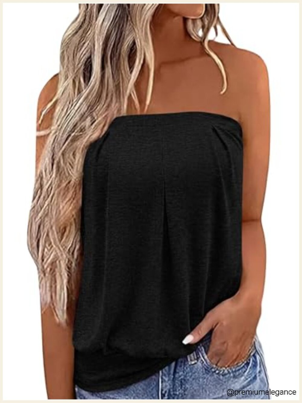 Women's Pleated Tube Top Strapless Bandeau Tank Summer Sleeveless